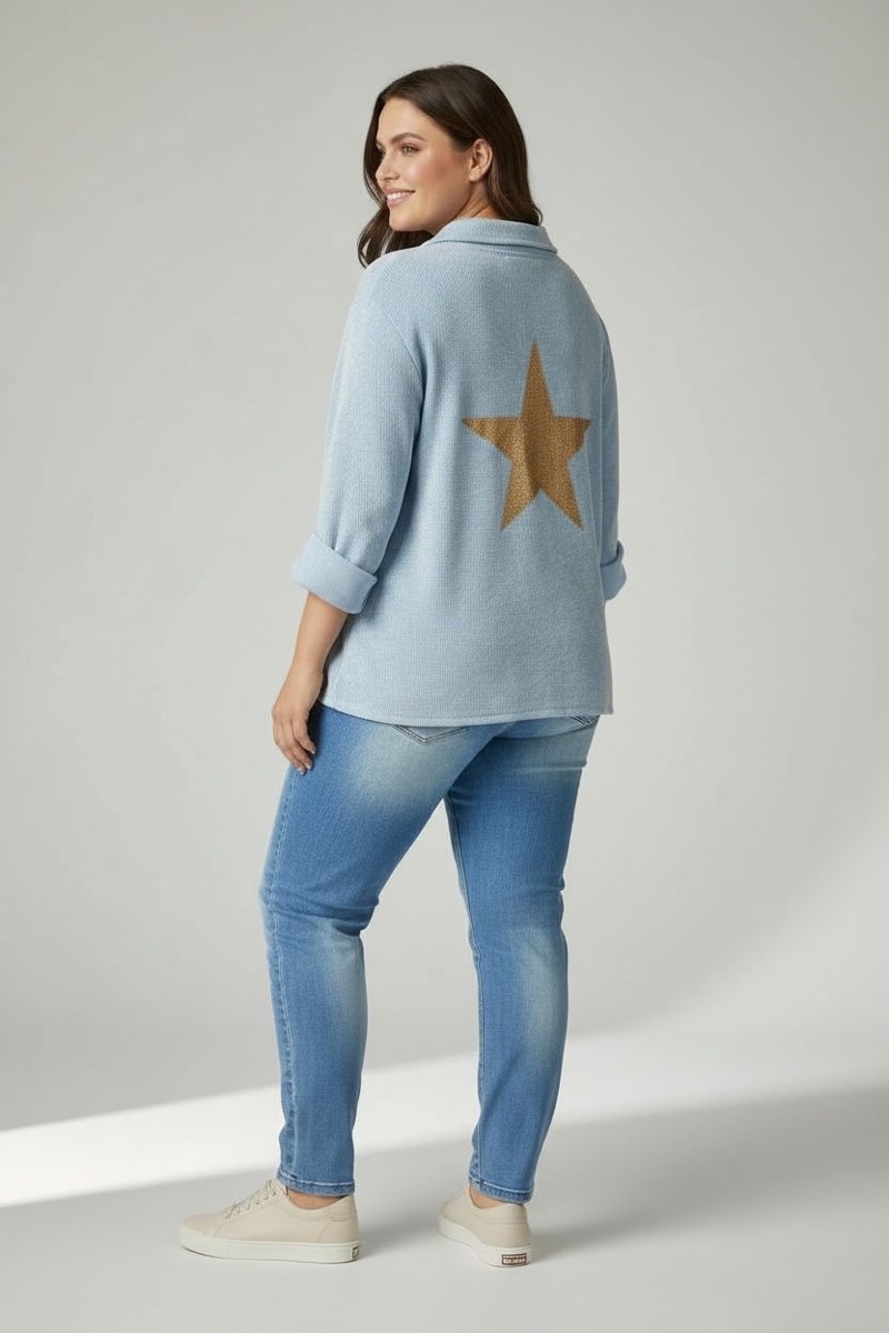 8c1b29ff-b8cb-4ffb-b8e1-026849f37033 Veste maille souple esprit blazer étoile scintillante – Grande taille – Image 1