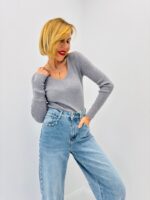 Pull col V en maille côtelée fluide