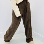 Pantalon Large en Chevron à ceinture intégrée