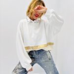 Pull Oversize en Viscose avec Bande Dorée - esprit chic décontracté