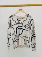 Pull Col V Motifs Visage – Viscose & Modal Premium – Image 3