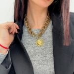 Collier Chaîne épaisse Colorée pendentif soleil doré