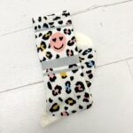 Chaussettes Motif léopard pastel & smiley – Confort 85 % coton