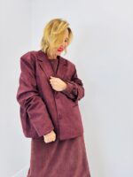 Veste en Suédine avec col contrasté à carreaux – Élégance Bordeaux – Image 4