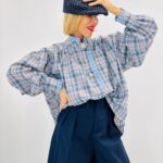 Chemise à Carreaux 100% Coton – Volume Chic & Détails Raffinés