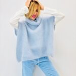 Pull Sans Manches à col tombant en maille kid mohair aérienne