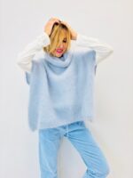 Pull Sans Manches à col tombant en maille kid mohair aérienne