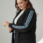 Blazer grande taille chic à bandes contrastées – élégance moderne et confort