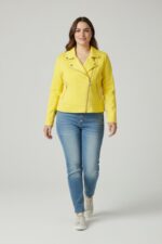 Veste biker en suédine fuchsia – Grande taille – Image 4