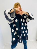 Gilet Long à Pois avec Franges en viscose