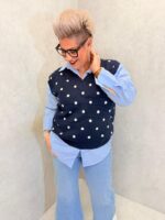 Pull sans manches à pois rose poudré – Grande Taille – Touche graphique et douceur moderne