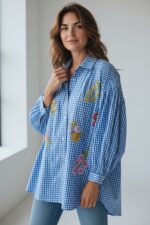 Chemise Vichy Oversize Brodée Florale Esprit Bohème Chic – Image 3