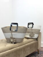 Sac Cabas Tressé À Poignées Graphiques & Fleur Décorative – Image 2