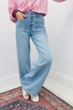 Jean Wide Leg Taille Haute À Détails Brodés