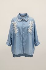 Chemise Oversize Denim Brodée À Perles & Dentelle Esprit Bohème Chic – Image 2