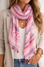 Écharpe Ethnique À Motifs Graphiques Et Pompons