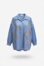 Chemise Vichy Oversize Brodée Florale Esprit Bohème Chic – Image 2