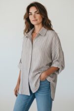Chemise Rayée Aspect Gaufré Oversize – Image 3