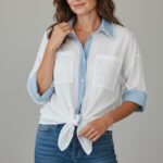 Chemise Blanche Oversize En Coton À Détails Denim & Dentelle