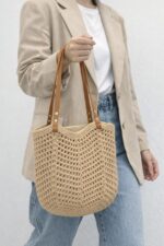 Sac Cabas Crochet À Anses Effet Cuir Esprit Bohème Chic