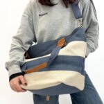 Sac Cabas Rayé Vegan à Anses Contrastées