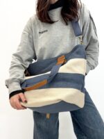 Sac Cabas Rayé Vegan à Anses Contrastées