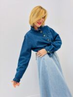 Chemise Denim au Col Victorien Structuré