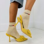 Chaussettes Lurex à Message Brodé Cœur