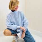 Chemise Rayée À Col Victorien En Coton