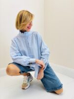 Chemise Rayée À Col Victorien En Coton