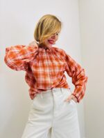 Chemise À Carreaux En Coton À Col Froncé