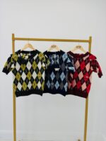 Pull À Manches Courtes Motif Argyle Orné De Détails Bijoux - Marque Ange – Image 2