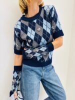 Pull À Manches Courtes Motif Argyle Orné De Détails Bijoux - Marque Ange – Image 10