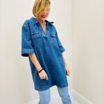 Tunique En Denim À Coupe Droite Et Manches Courtes