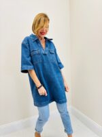 Tunique En Denim À Coupe Droite Et Manches Courtes