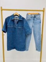 Tunique En Denim À Coupe Droite Et Manches Courtes – Image 5