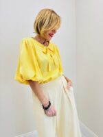 Blouse Fluide À Nœud Encolure Et Manches Ballon - Marque Ema Blues