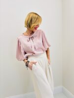 Blouse Fluide À Nœud Encolure Et Manches Ballon - Marque Ema Blues – Image 5