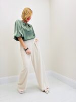 Blouse Fluide À Nœud Encolure Et Manches Ballon - Marque Ema Blues – Image 9