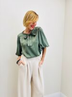 Blouse Fluide À Nœud Encolure Et Manches Ballon - Marque Ema Blues – Image 8