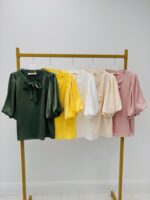 Blouse Fluide À Nœud Encolure Et Manches Ballon - Marque Ema Blues – Image 10