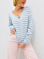 Pull Rayé Manches Longues col Large en Maille Fluide – Image 6