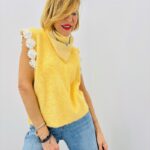 Pull Sans Manches En Maille Douce À Détails Floraux