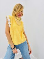 Pull Sans Manches En Maille Douce À Détails Floraux