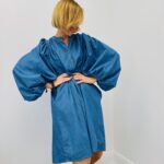 Robe en Denim Léger aux Manches Bouffantes Élégantes