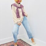 Pull Oversize à Col Camionneur et Capuche Rayée