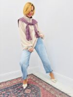 Pull Oversize à Col Camionneur et Capuche Rayée