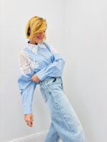 Chemise Rayée Oversize aux Détails Dentelle Raffinés