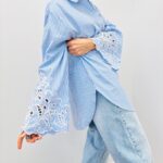 Chemise Rayée Oversize aux Manches Brodées