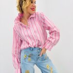 Chemise Rayée À Col Victorien En Coton